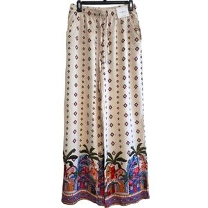 Lovewish Bohemian Wide-Leg Pants with Tropical Print Size Large